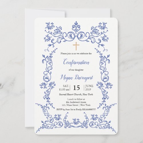 Elegant Blue Confirmation Invitation
