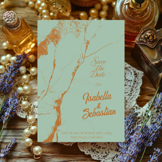 Elegant Blue & Copper Marble Save the Date weeding Invitation
