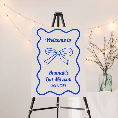 Elegant Blue Coquette Bow Bat Mitzvah Welcome Sign