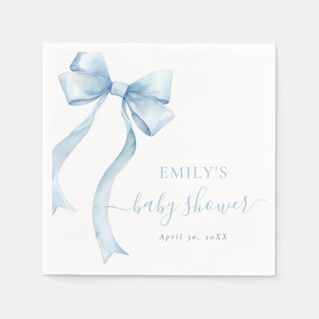 Elegant Blue Coquette Bow Boy Baby Shower Napkins (Front)