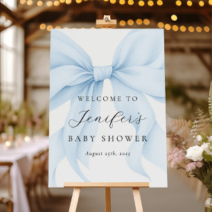 Elegant Blue Coquette Bow Girl Baby Shower Welcome Foam Board