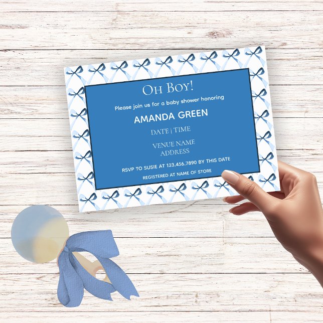 Elegant Blue Coquette Bows Boy Baby Shower  Invitation (Creator Uploaded)