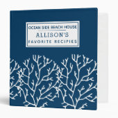 Elegant Blue Coral Pattern - Beach House Recipes 3 Ring Binder (Front/Inside)