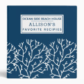 Elegant Blue Coral Pattern - Beach House Recipes 3 Ring Binder (Front)