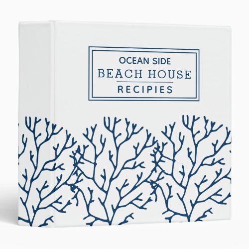 Elegant Blue Coral Pattern _ Beach House Recipes 3 Ring Binder