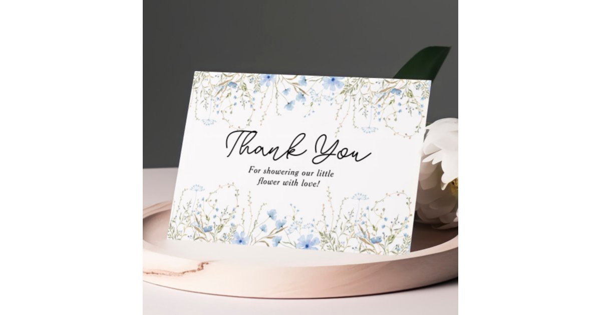 Elegant Blue Cornflower Wildflower Baby Shower Thank You Card | Zazzle