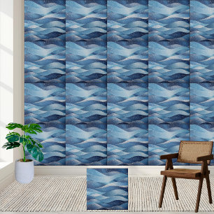 Elegant Blue Cosmic Waves - Starry Night Ocean Ceramic Tile