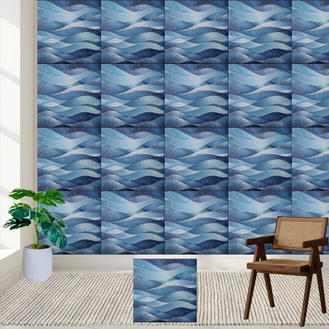 Elegant Blue Cosmic Waves - Starry Night Ocean Ceramic Tile (Elegant Blue Cosmic Waves - Starry Night Ocean Ceramic Tile)
