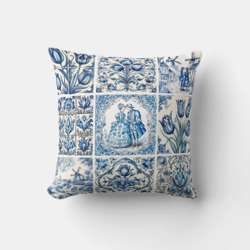Elegant Blue country floral toile Throw Pillow