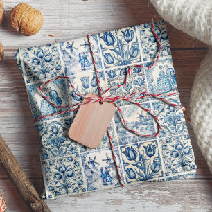 Elegant Blue country floral toile Wrapping Paper Sheets