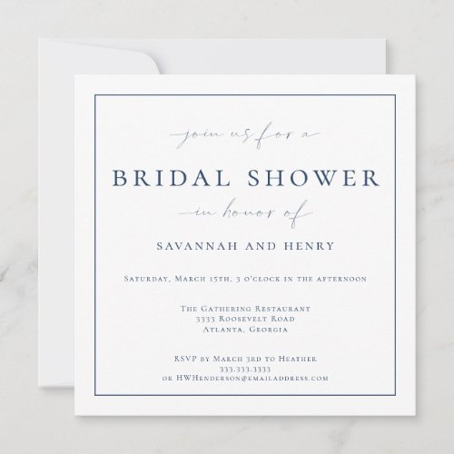 Elegant Blue Couples Bridal Shower Invitation