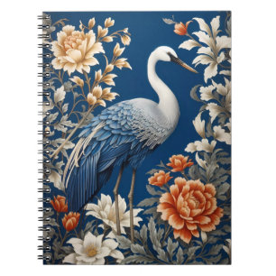 Elegant Blue Crane William Morris Inspired Notebook