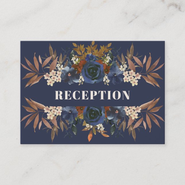 Elegant Blue Cream Watercolor Floral Reception Enclosure Card (Front)