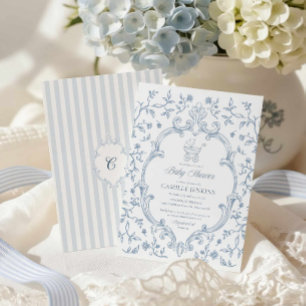 Elegant Blue Crest Baby Shower Invitation