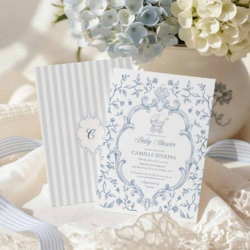 Elegant Blue Crest Baby Shower Invitation