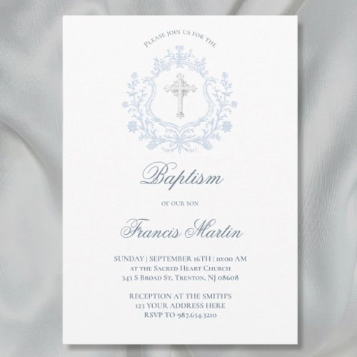 elegant blue crest | Baptism Invitation