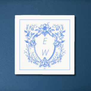 Elegant Blue Crest Monogram Wedding Napkins