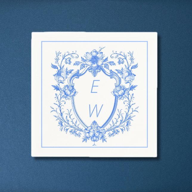 Elegant Blue Crest Monogram Wedding Napkins (Elegant Blue Crest Monogram Wedding Napkins)