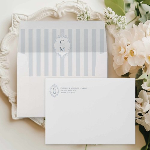 Elegant Blue Crest Wedding Envelope