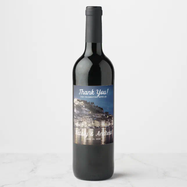 Elegant Blue Croatian town at night Wine Label | Zazzle