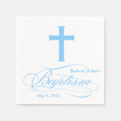 Elegant Blue Cross Baptism Personalized Napkin
