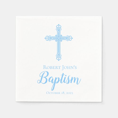 Elegant Blue Cross Baptism Personalized Napkin