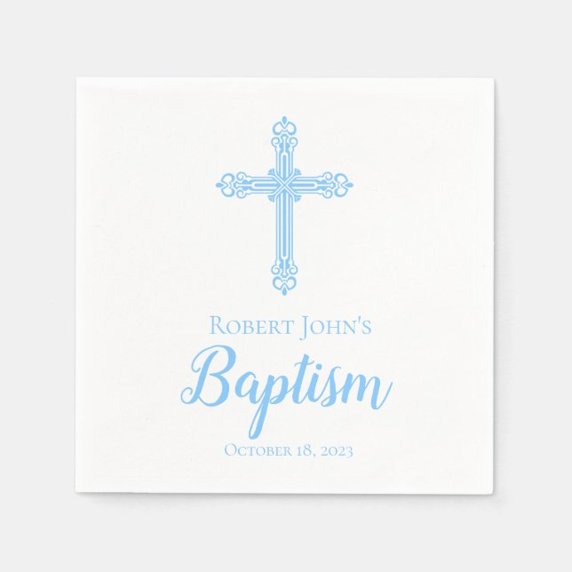 Elegant Blue Cross Baptism Personalized Napkin (Front)
