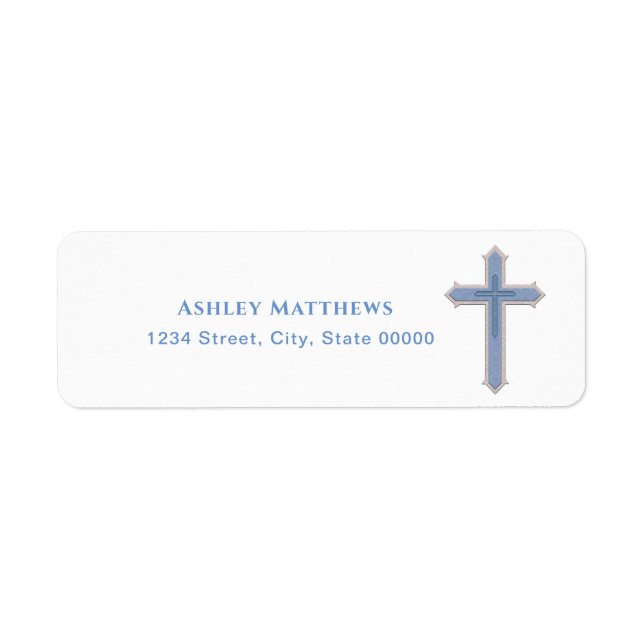 Elegant Blue Cross Boy Baptism First Communion  Label (Front)
