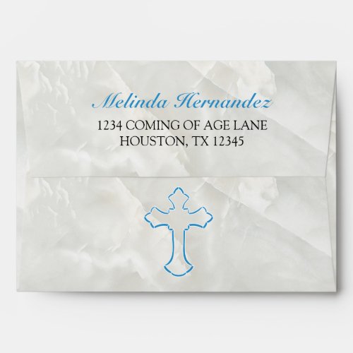 Elegant Blue Cross Marble Holy Communion Preprint Envelope