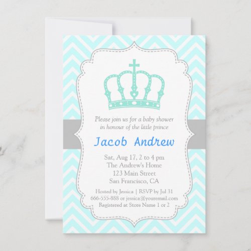 Elegant Blue Crown Prince Baby Shower Invitation