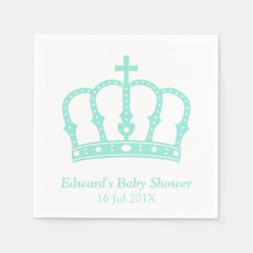 Elegant Blue Crown Prince Baby Shower Paper Napkins