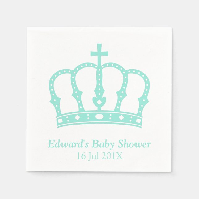 Elegant Blue Crown Prince Baby Shower Paper Napkins (Front)