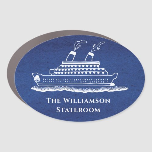 Elegant Blue Cruise Ship Monogrammed Car Magnet