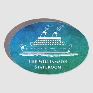 Elegant Blue Cruise Ship Monogrammed Car Magnet