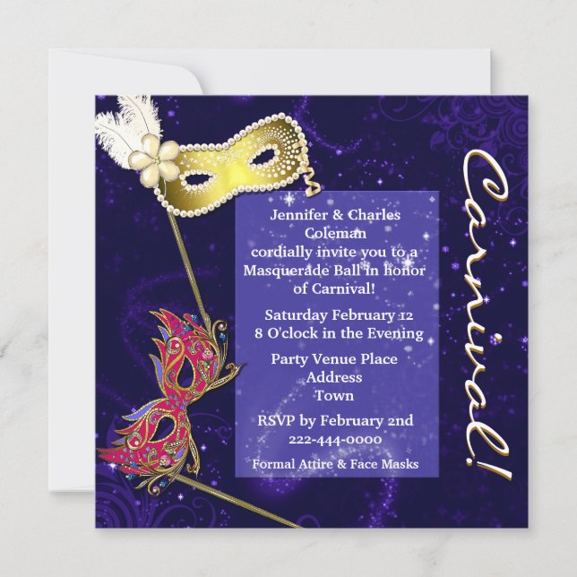 Elegant Blue Custom Masquerade Ball Invitation (Front)