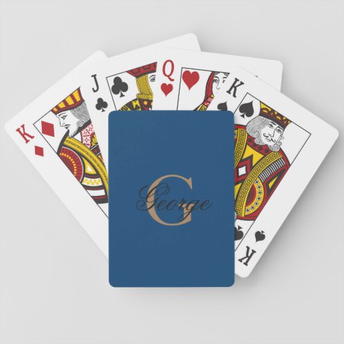 Elegant Blue Custom Monogram Bridge Poker Canasta Poker Cards