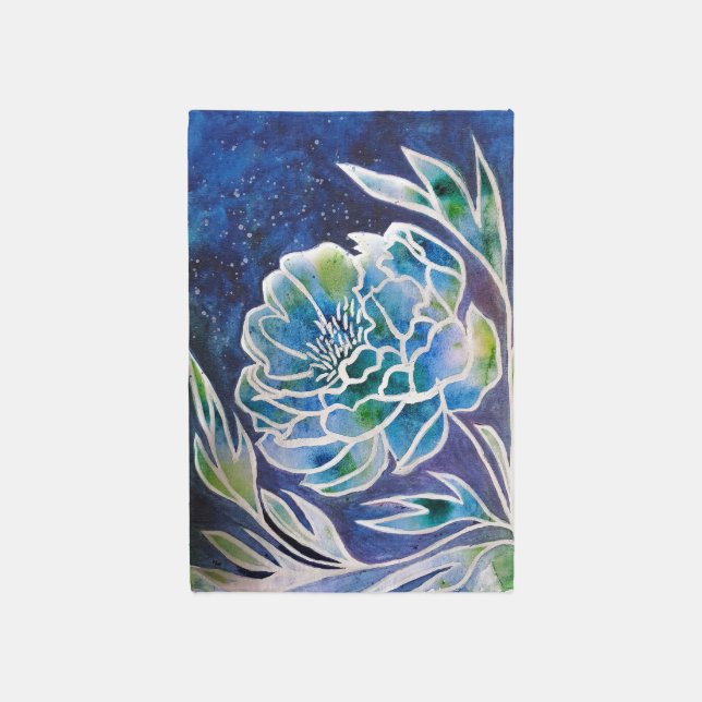   Elegant Blue Dahlia Navy Teal Floral Watercolor  Rug (Front (Vertical))