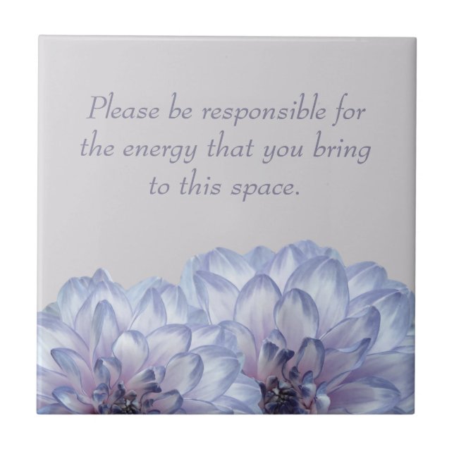 Elegant Blue Dahlias Positive Energy Floral Gray Ceramic Tile (Front)