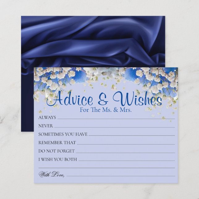 Elegant Blue Daisy Wedding Advice Wishes Cards (Front/Back)