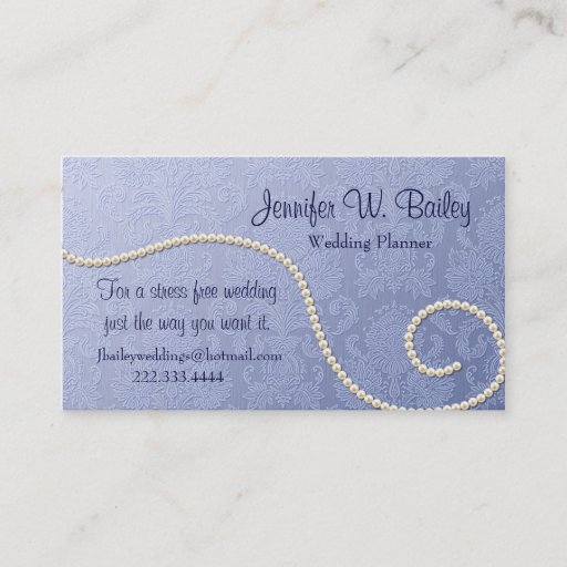 Customizable Elegant Blue Damask and Pearls Business Card