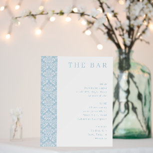 Elegant Blue Damask Bar Menu Foam Board