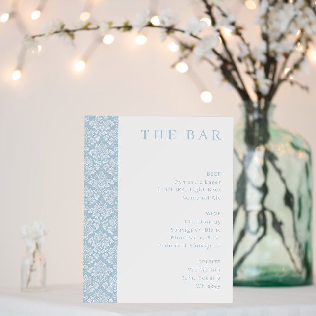 Elegant Blue Damask Bar Menu Foam Board (In Situ (Wedding))