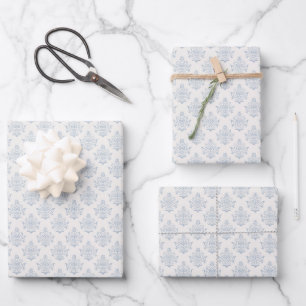 Elegant Blue Damask Bridal Shower Wrapping Paper Sheets