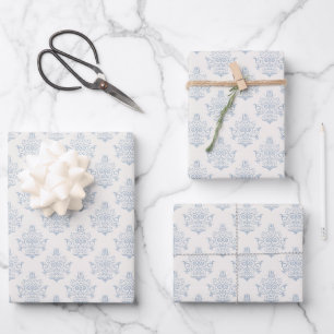 Elegant Blue Damask Bridal Shower Wrapping Paper Sheets