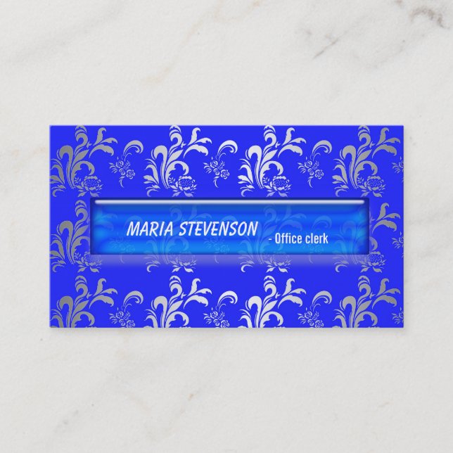 Elegant blue damask business card (Front)