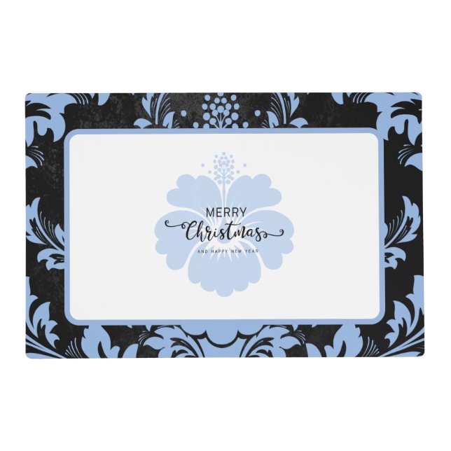 Elegant blue damask Christmas custom elegant Place Placemat (Front)