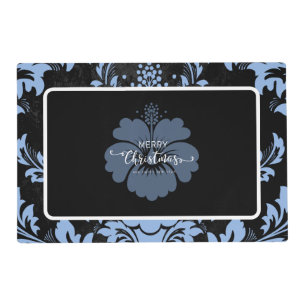 Elegant blue damask Christmas custom elegant Placemat