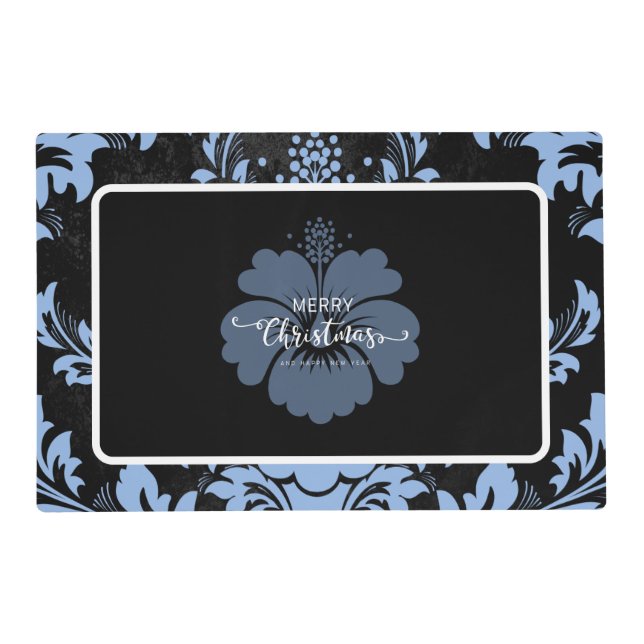 Elegant blue damask Christmas custom elegant Placemat (Front)