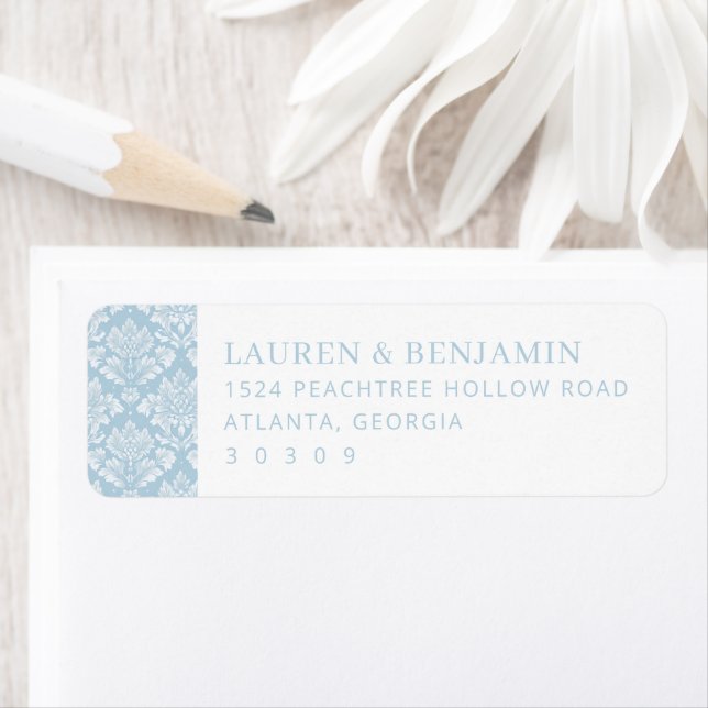Elegant Blue Damask Floral Label (Insitu)