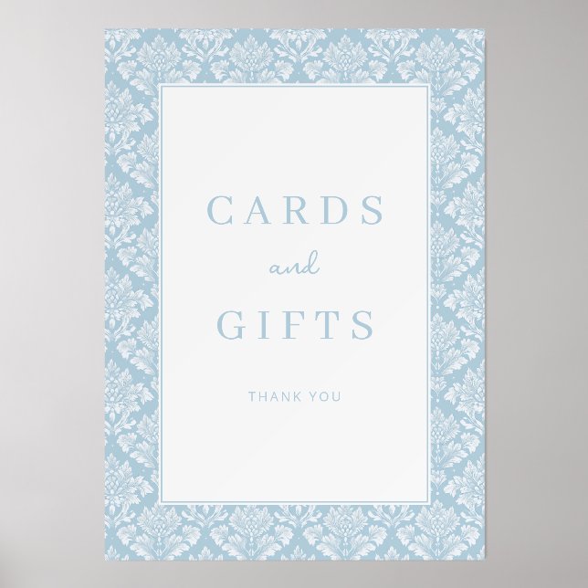 Elegant Blue Damask Gratitude Sign Holder (Front)